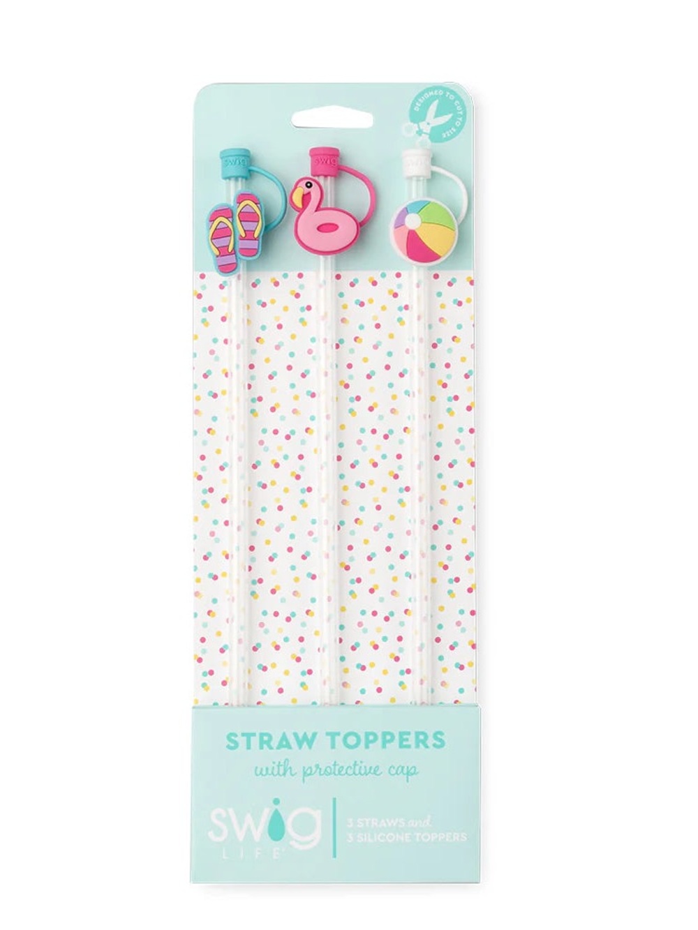 NWT Tropical Beach Silicone Straw Toppers - Pink, Turquoise, White